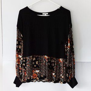 MAURICES Black Fall Floral Ribbed Tunic Size M